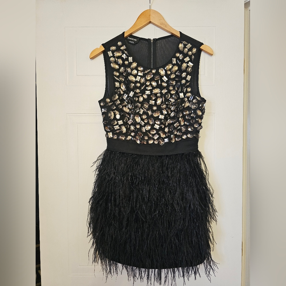 BEBE Rhinestone Feather Dress - Picture 4 of 8